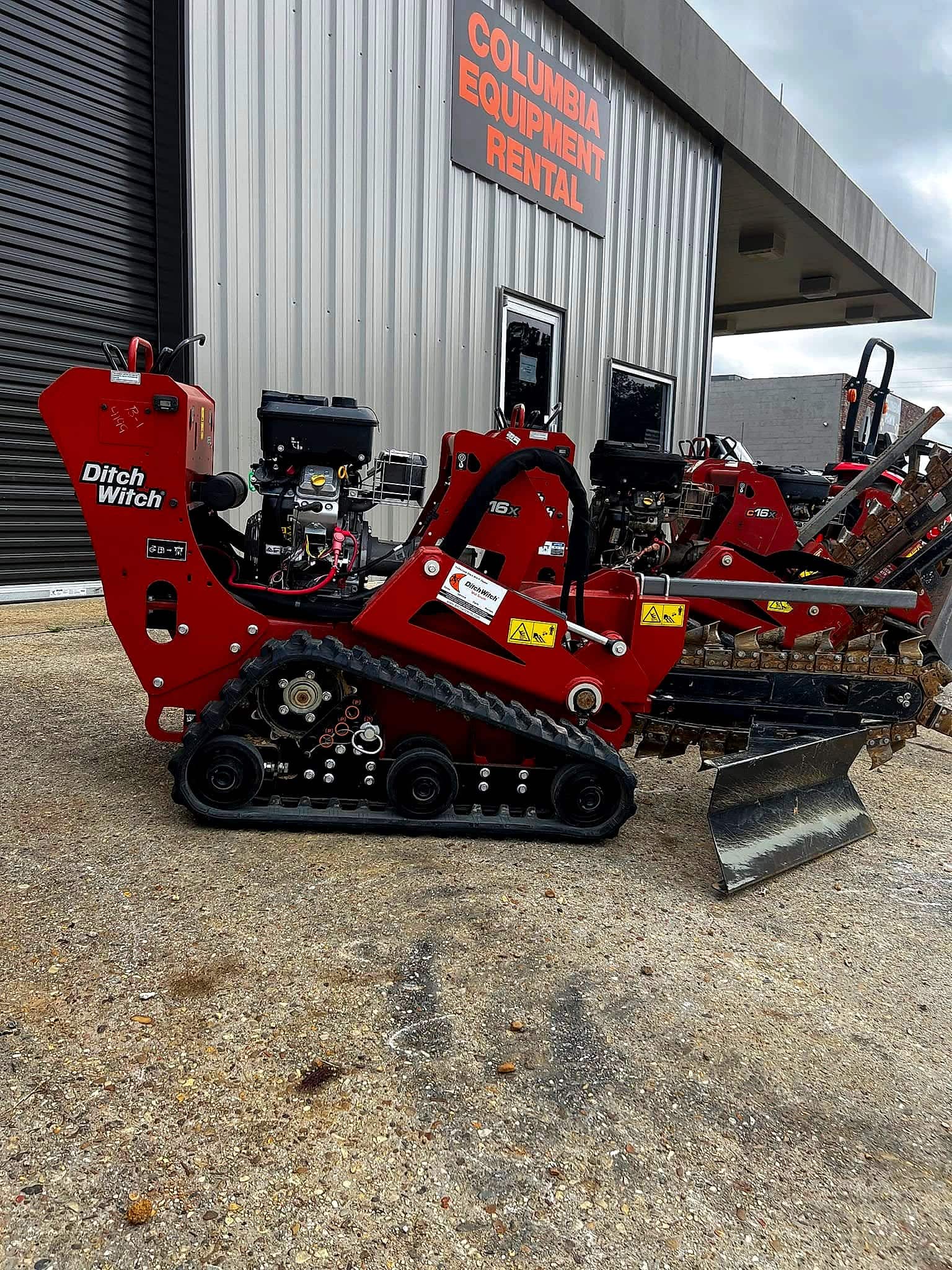 Ditch Witch trencher outside the Columbia Equipment Rental building